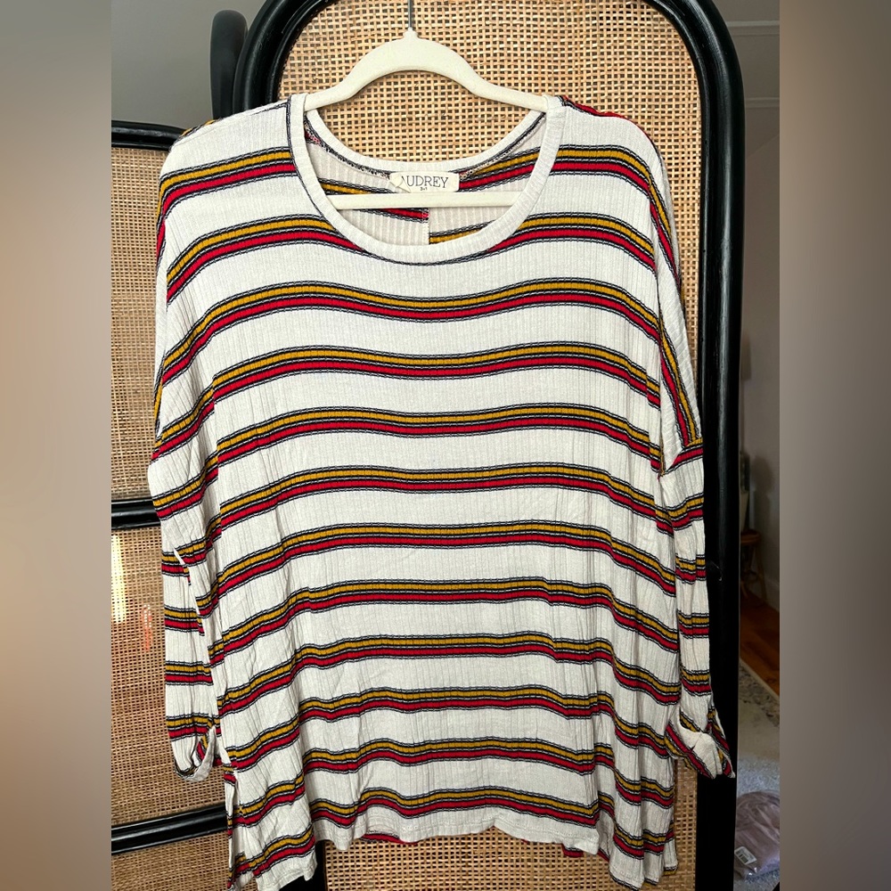 Red white and yellow stripe top